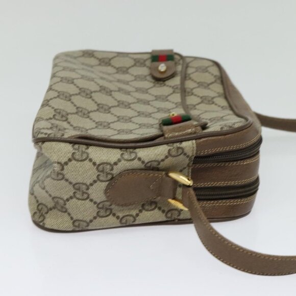 GUCCI GG Supreme Web Sherry Line Shoulder Bag PVC Beige - Picture 4 of 16